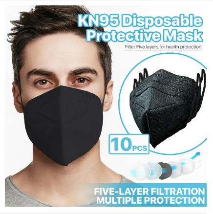 10 Pieces KN95 Black Colour Five Layers Face Mask Individually Packed