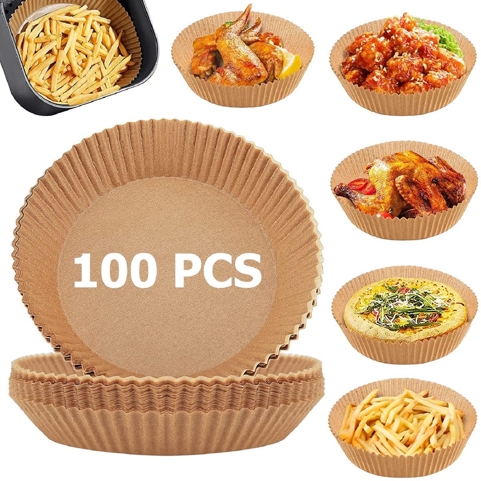 100pcs Air Fryer Disposable Paper Liner 16cm Non-Stick Mat Steamer Round Paper Baking Mats Kitchen AirFryer Baking Accessories