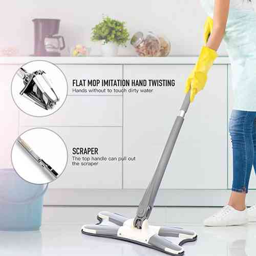 X-Type Flat Floor Mop W/2Pcs Microfiber Mop Cloth-Replace Hand-Free Wash Flat Mop with Hand Free Self Squeeze 360°Cleaning Microfiber Mop for Kitchen and Bathroom