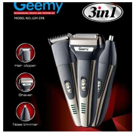 Geemy 3 In 1 Rechargeable Hair Clipper Shaver Nose Trimmer Set - Gm 598