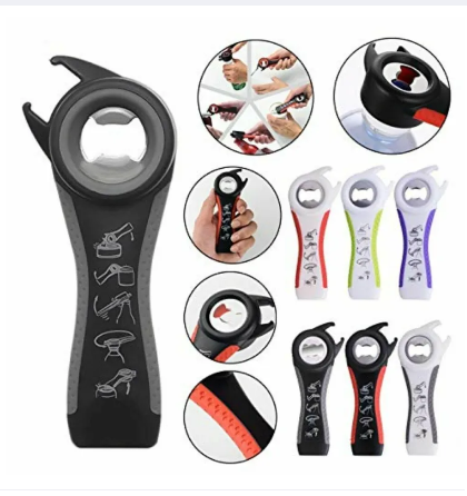 5 In 1 Multi-function Stainless Steel Plastic Bottle Opener Non-Slip Cap Grip Beer Lid Twist Off Jar Can Opener for Kitchen Cans