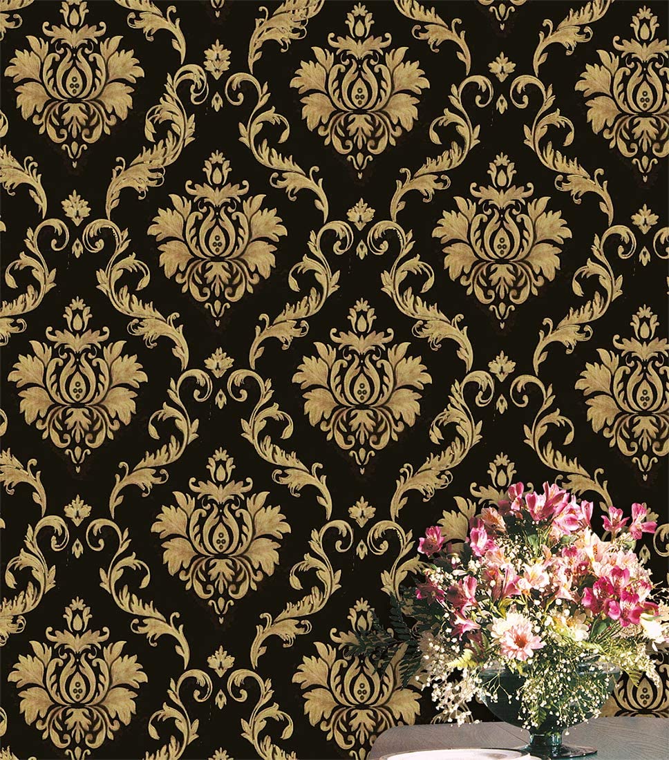 Black & Gold  Damask Wallpaper