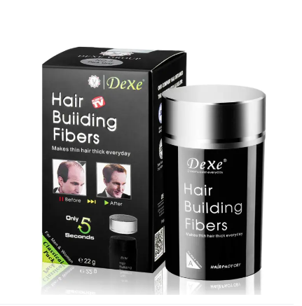 Dexe Black Colored Hair Building Fibers - Thickening Fiber for Women and Men - Hair Loss Concealer Powder for Thicker