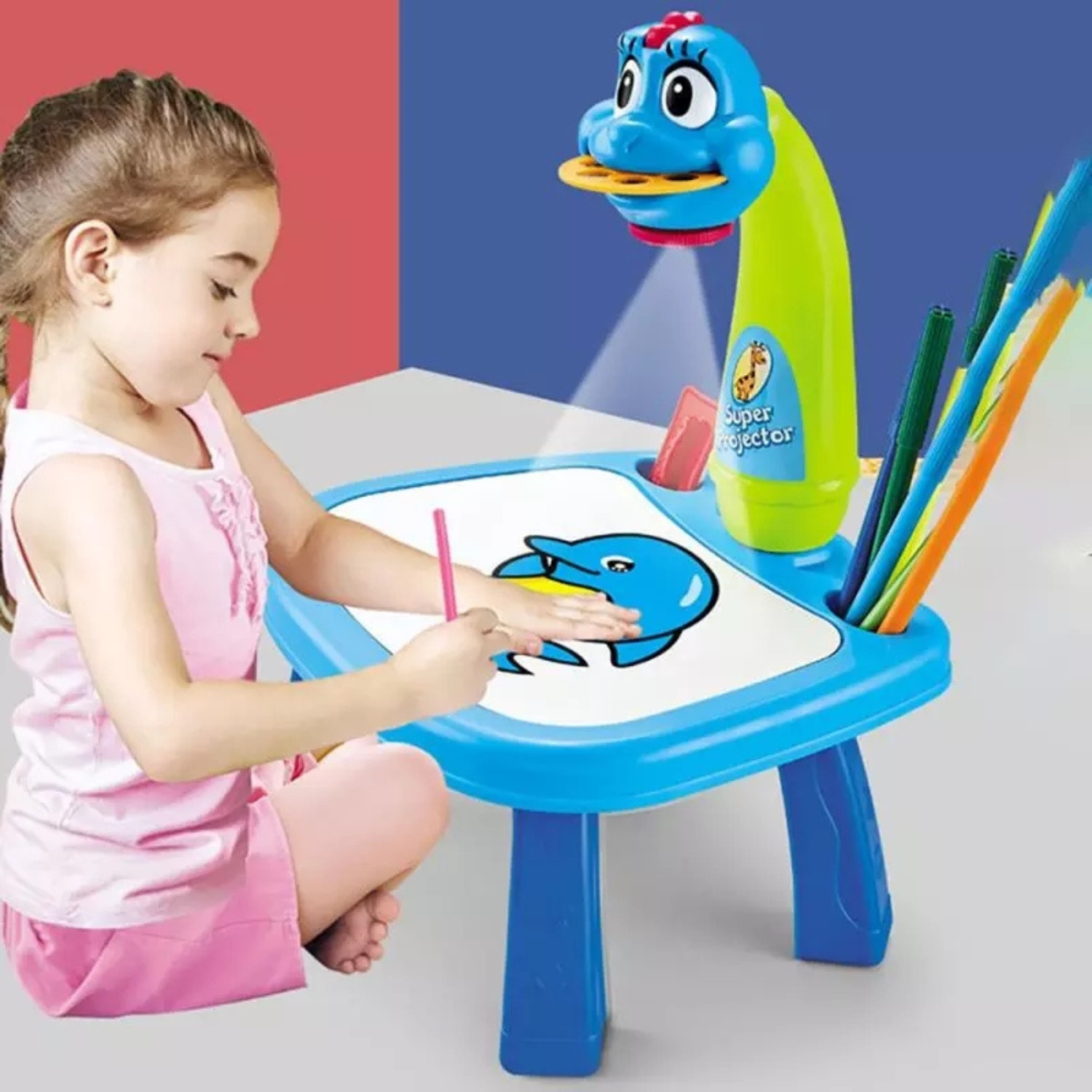 Drawing Projector Table for Kids, Children Projection Drawing Board with Light & Music, Trace and Draw Projector Toy Drawing Board Tracing Desk Projector Drawing Playset for Kids