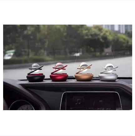Car Solar Metal Double Ring Rotating With Glass Ball Fragrance