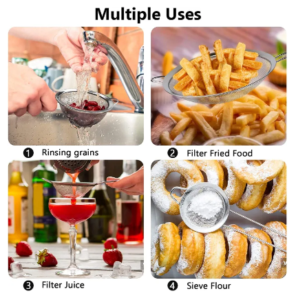 3 Pcs Mini Mesh Stainless Steel Strainer Set Kitchen Food Strainers 8,10,12CM