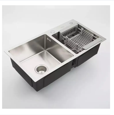 82*45cm Double Bowl kitchen silver nano 304 stainless steel sink set thickened handmade silver wash basin single sink with faucet