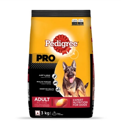 Pedigree PRO Expert Nutrition Active Adult Dogs (18 Months Onwards) Dry Dog Food, Chicken Flavor, 3kg Pack