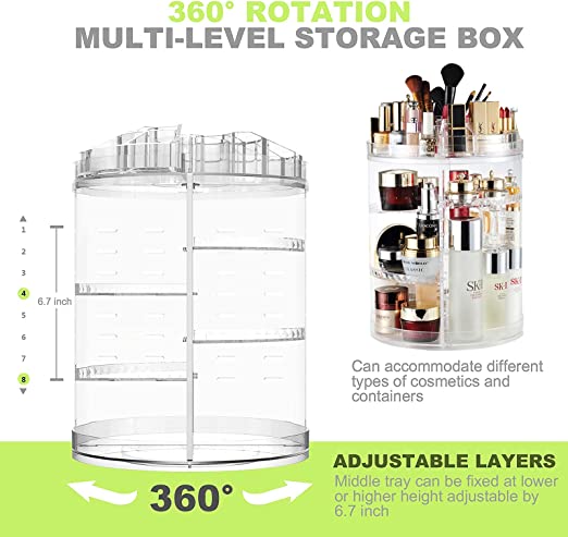 360 ROTATING MAKEUP BEAUTY ORGANIZER ACRYLIC BOX DRESSER LIPSTICK SKIN CARE SHELF DIAMOND PATTERN COSMETICS RECEIVING BOX