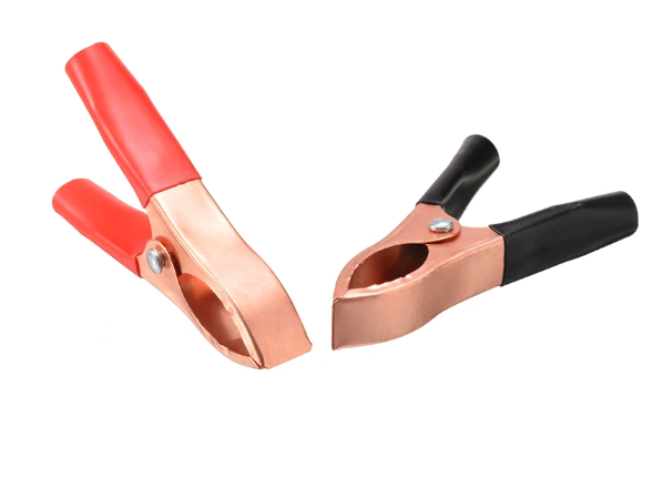 Pair Copper Plated Insulated Car Battery Clips Alligator Clamps 100A Red Black