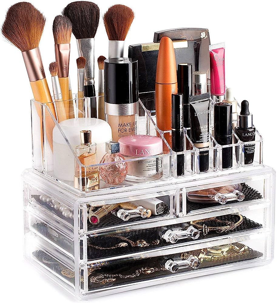 4 Drawer & 16 Compartment Acrylic Cosmetic Storage Box Makeup Organiser Jewellery Stand and Organizer Cosmetic Holder Cases for Dressing Table