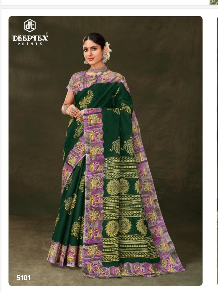 Deeptex Premium Cotton Voil Saree With Blouse Piece