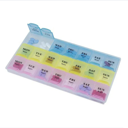 MONDAY - SUNDAY (Morning, Noon, Night) Medicine organizer box | Pill organizer 21 Compartments, (Multicolor, Pack of 1) Pill Box (Multicolor)